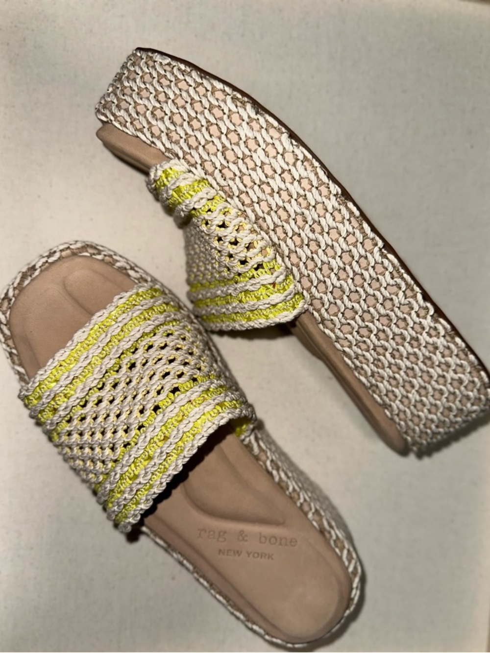 rag & bone Women’s Logan Cream Woven crochet Slide Mules Yellow Accent size 7